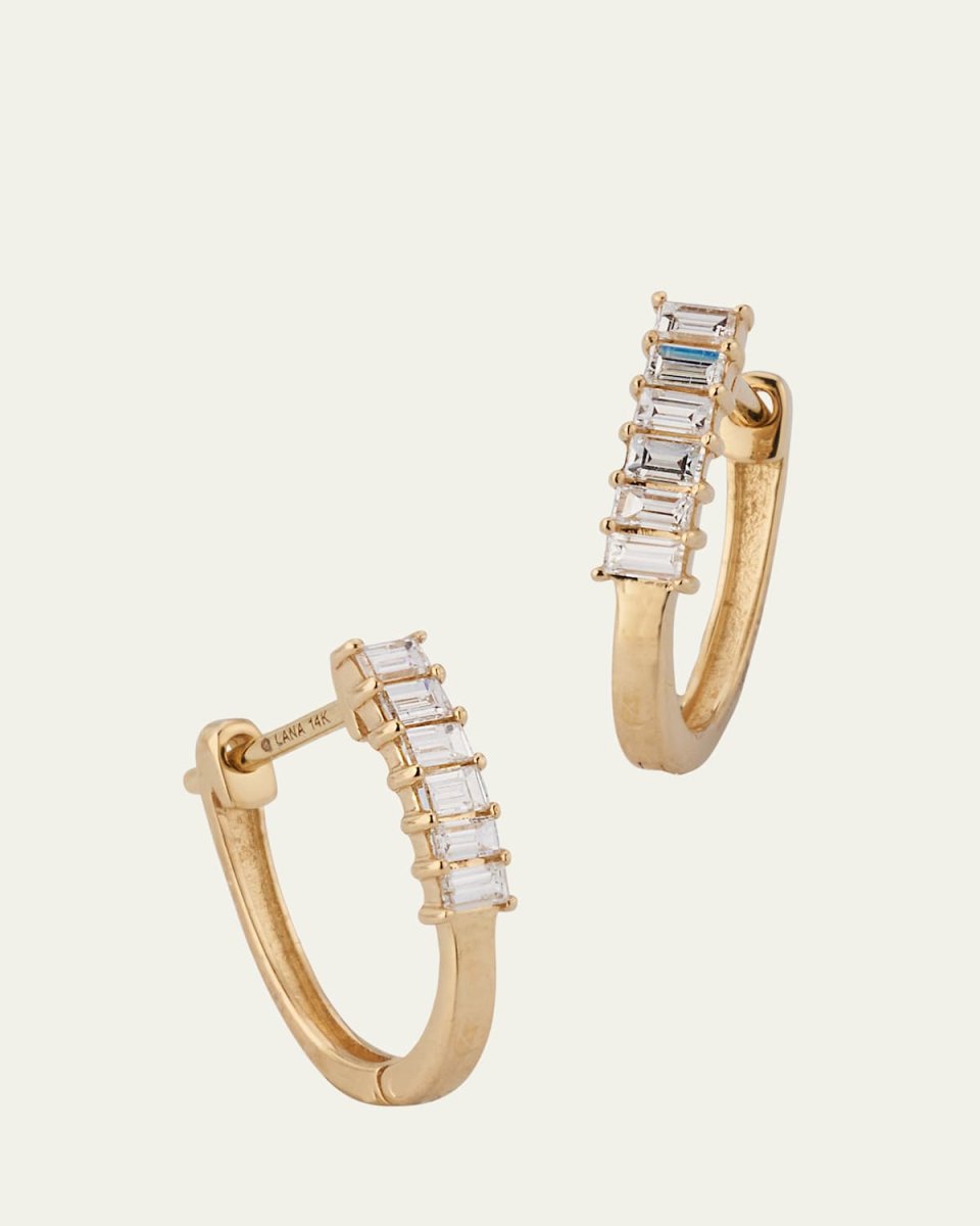 14K Yellow Gold Mini Baguette Diamond Huggie Earrings